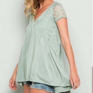 Sage lace top with tie